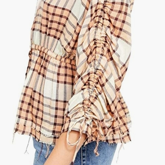 Free People pacific dawn plaid top peach tree szM - Picture 5 of 5